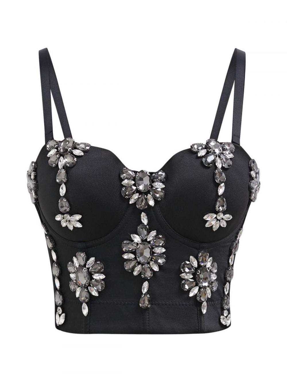 Embellished Black Bustier Crop Top